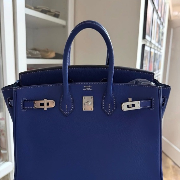 Hermes Handbags - Hermès AUTHENTIC Blue Epsom Leather Birkin 25 Bag Silver Hardware RARE